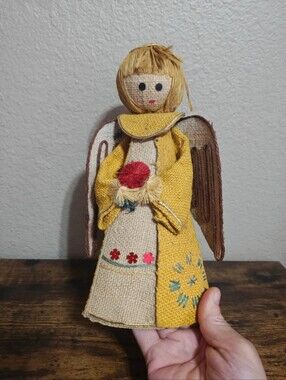 1960s/70s Handcrafted Burlap & Jute Angel Figurine/Tree Topper